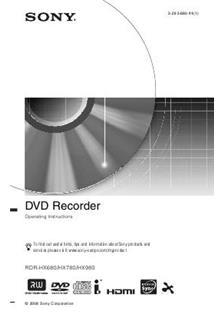 Sony RDR HX 780 DVD manual. Camera Instructions.